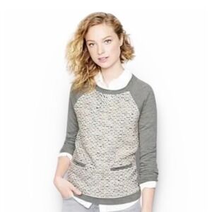 J Crew TWEED-FRONT Merino Wool Sweater in Graphite Size M Front Pockets